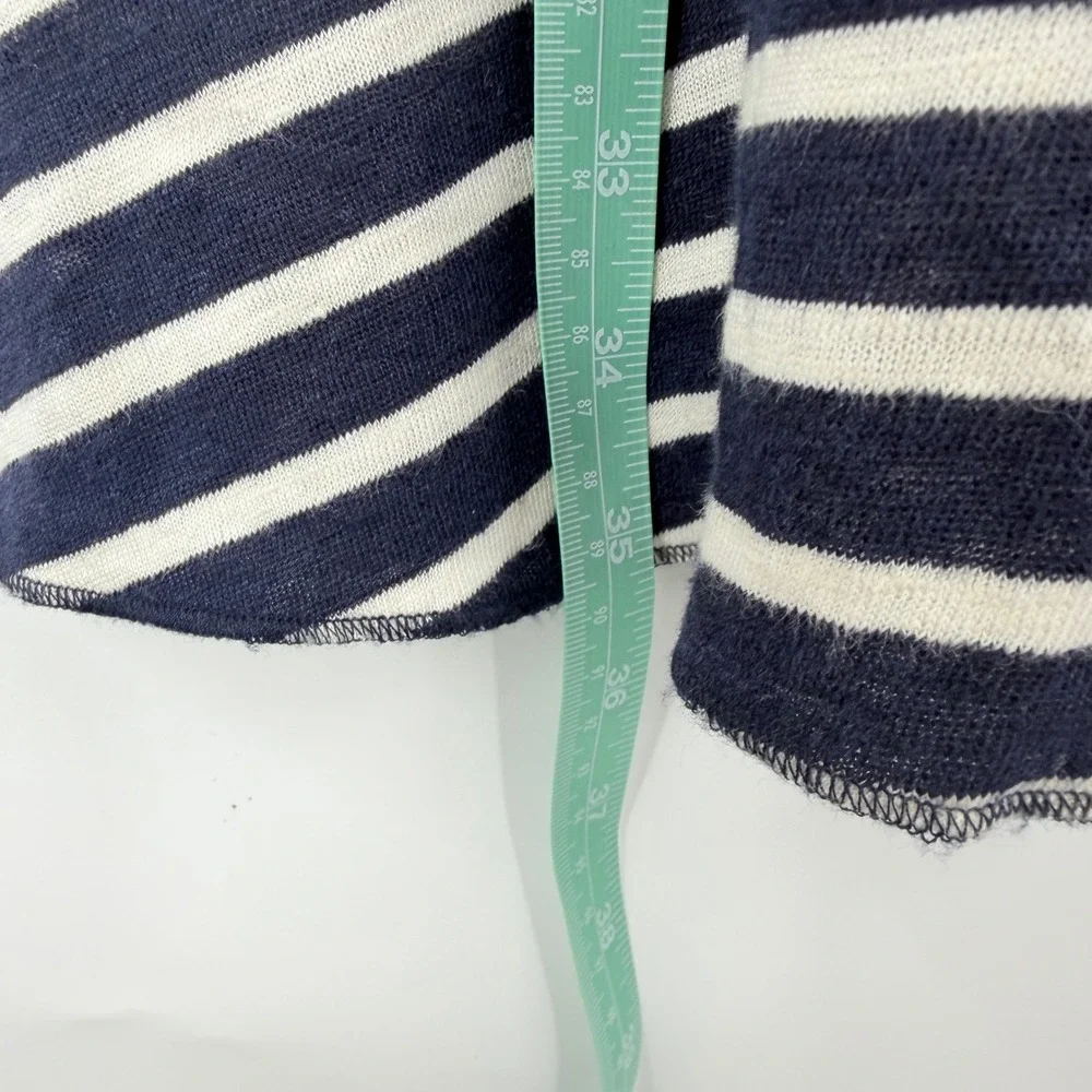 Tory Burch Navy White‎ Striped 100% Linen Drop Waist Flounce Dress XS 10152406